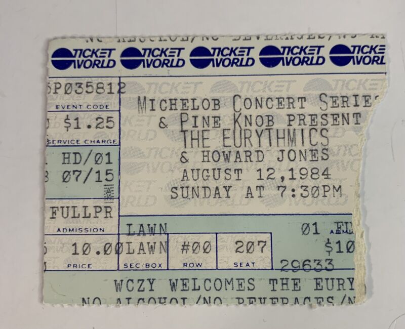 The Eurythmics & Howard Jones Pine Knob MI Concert Ticket Stub Vintage 1984