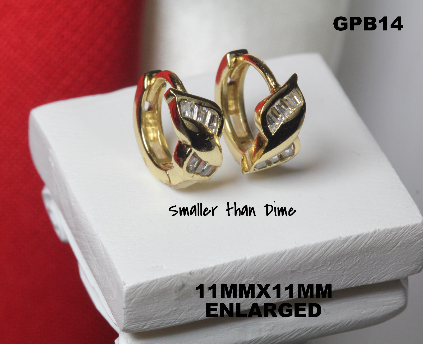 10K GOLD PLATED 925 STERLING SILVER TAPERED HUGGIE HOOP CZ EARRINGS   6CZs EACH