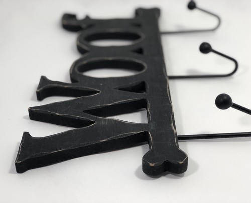 LEASH HOLDER HOOKS Distressed Black Wood Carved 