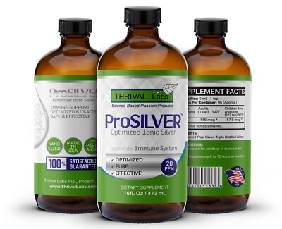 ProSILVER Ionic Colloidal Silver 20 PPM Liquid 16oz Glass Bottle by Thrival Labs