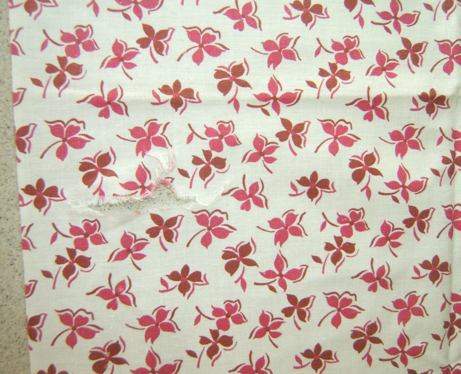 Vintage Cotton Fabric Small Print Floral Raspberry and Brown 43.5