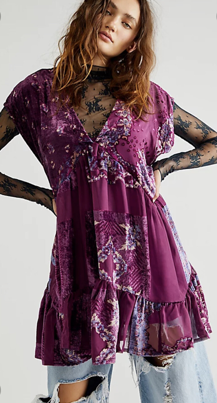 

Free People Mended With Scarves Бархатное мини-платье с цветочным принтом Фиолетовый  НОВИНКА, Purple mauve blue pink