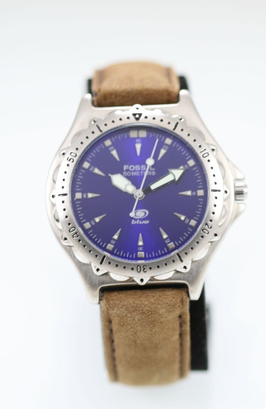 【希少・美品】FOSSIL Blue 100M防水 ブルー Fossil Blue 100 Meters Chronograph Mens Watches has New