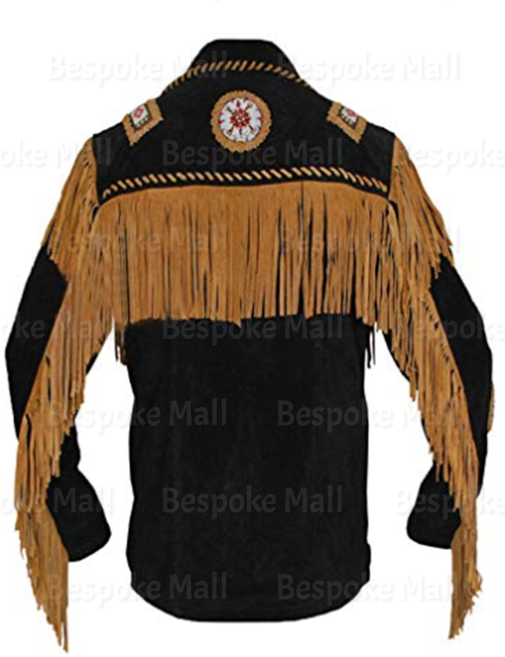 Pre-owned Handmade Men's Native American Black Brown Western Style Leather Jacket Fringes-611