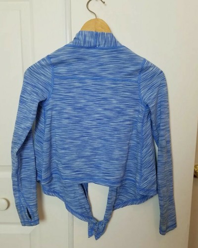 Ivivva Girls Cardigan Shirt Size 8 Wrap Top Thumbholes Blue White Lightweight
