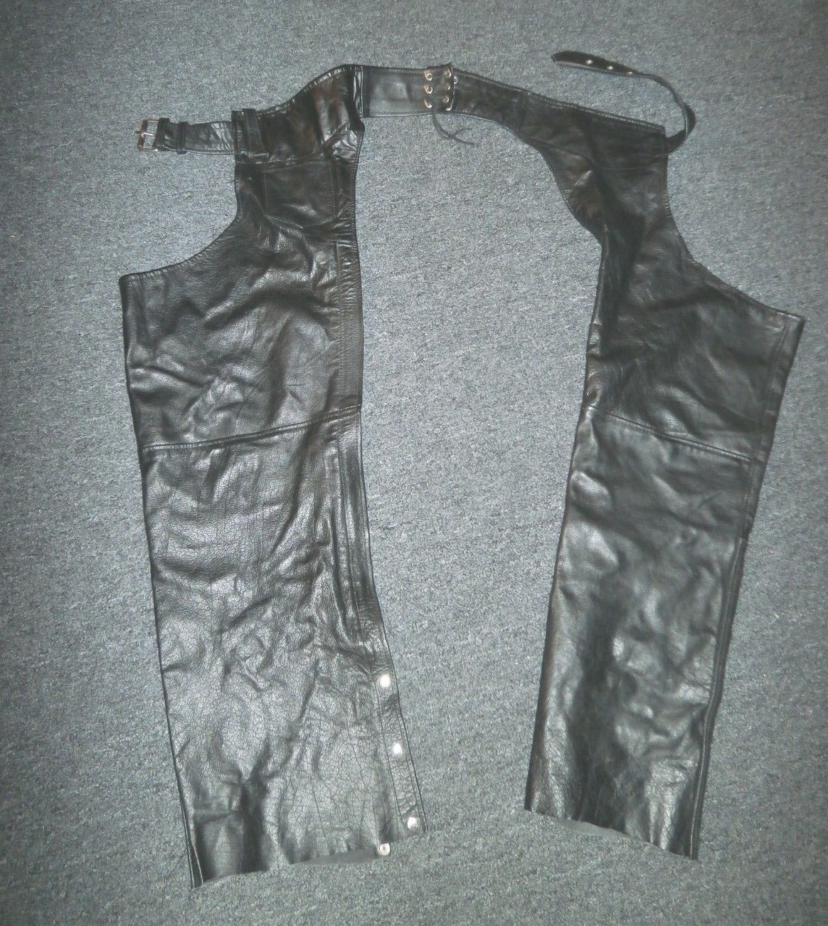 American Legion Mens SILVER BIKE Black Genuine LEATHER BIKER CHAPS XL