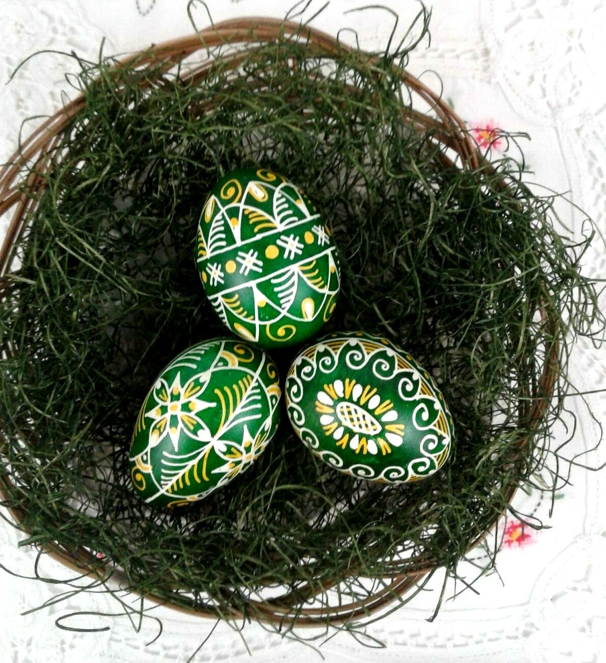 Hand Painted 3 Decorative Real Eastern Egg Shell From Moravia, Czech Republic