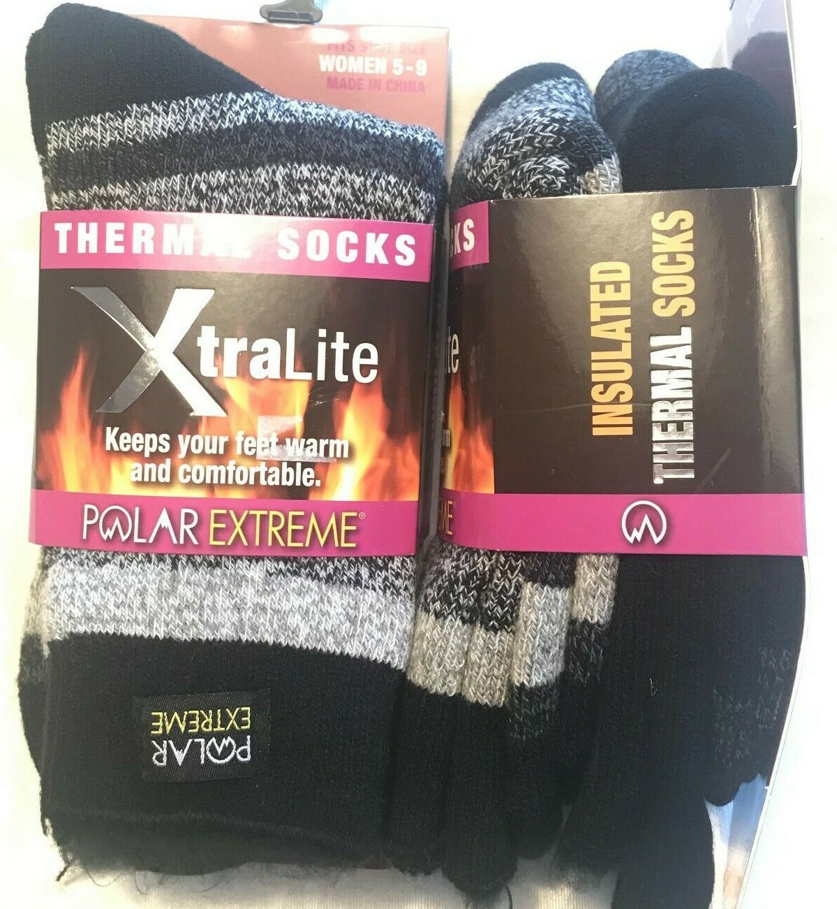  2 PAIRS POLAR EXTREME INSULATED Thermal Men Women Socks M 6-12  W 5-9 XTRALite
