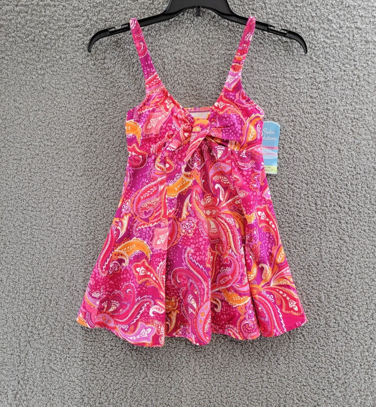 Swim Solutions Tummy-Control Bow-Front Swim Dress Women's 8 Fuchsia Pull On - Picture 2 of 14