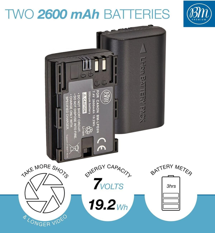 BM 2-Pack of LP-E6N Batteries and Dual Battery Charger for Canon EOS R, EOS 60D,