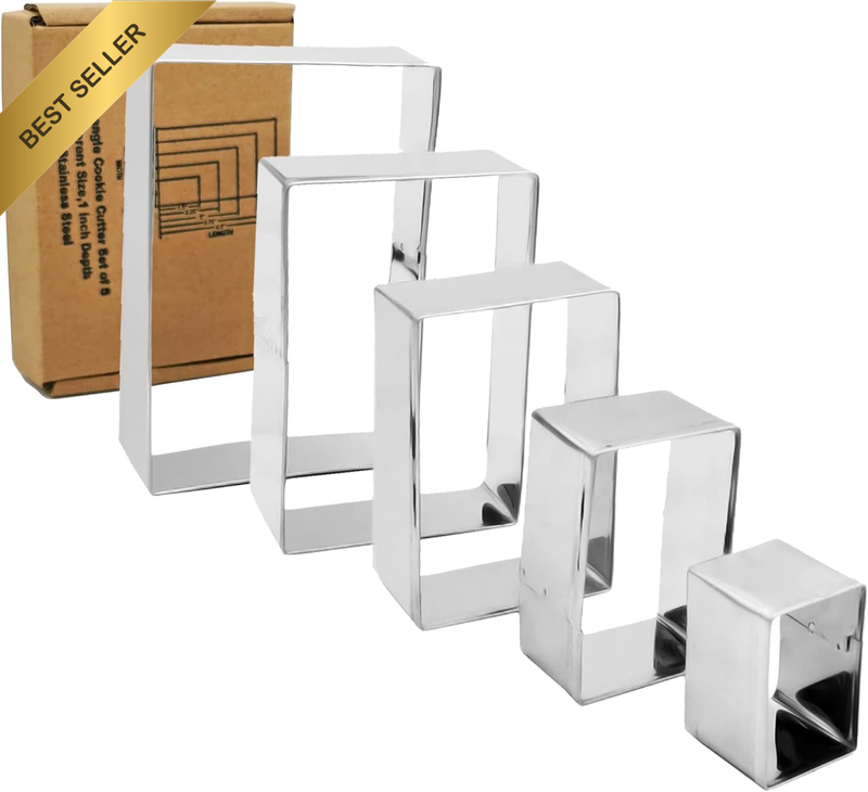 Rectangle Cookie Cutter Set-5 Pcs Stainless Steel Rectangle Biscuit Molds Fondan