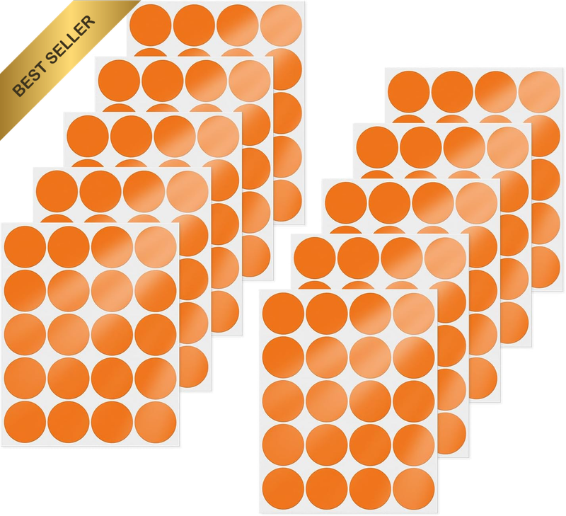Orange Dot Stickers 2 Inch Vinyl Self-Adhesive Colored Circle Labels 50Mm Remova