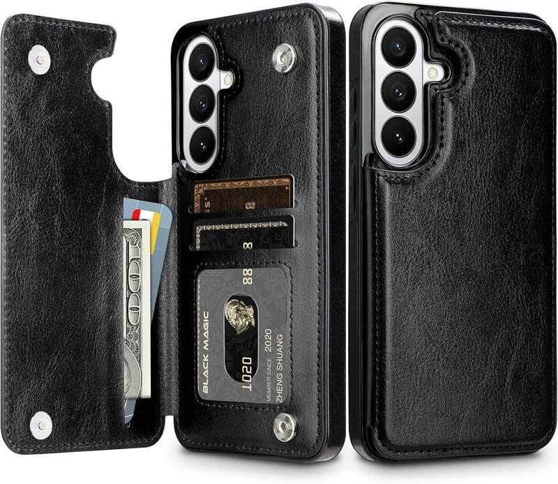 Handyhülle Für Samsung Galaxy S26 Hülle Premium PU Leder Hülle Mit Kartenfach Stoßfest Schutzhülle Klappbar Flip Case Tasche Brieftasche Klapphülle Für Samsung S26 Schwarz