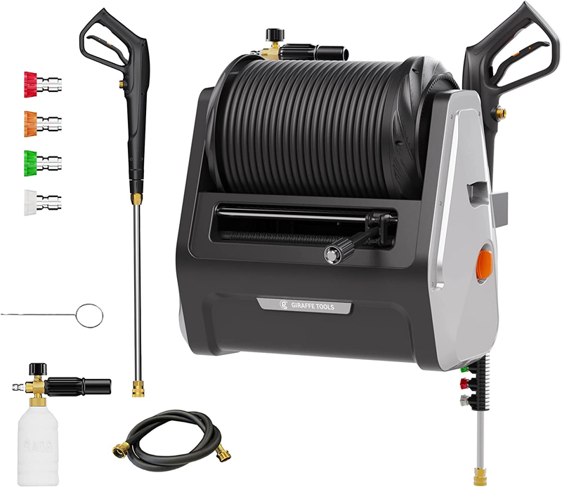 Wall Mounted Pressure Washer Electric Power Washer with Reel Outdoor Cleaning