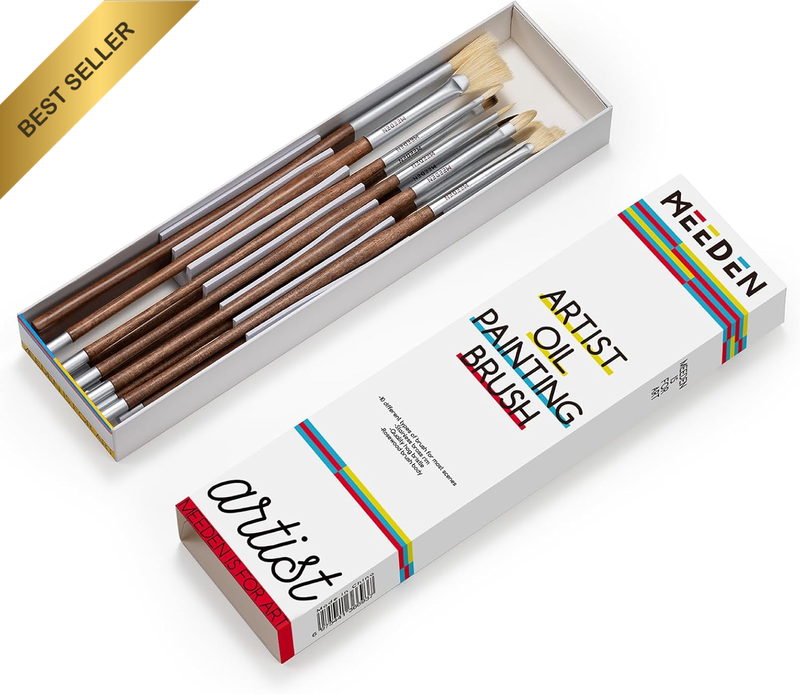 Artist Oil Paint Brush Set: 10 Pcs Hog Bristle Art Paint Brushes for Oil Acrylic