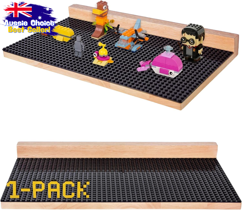 Wooden Minifigure Display Shelf - Wall Mount for Lego, 48x24 Studs, Black