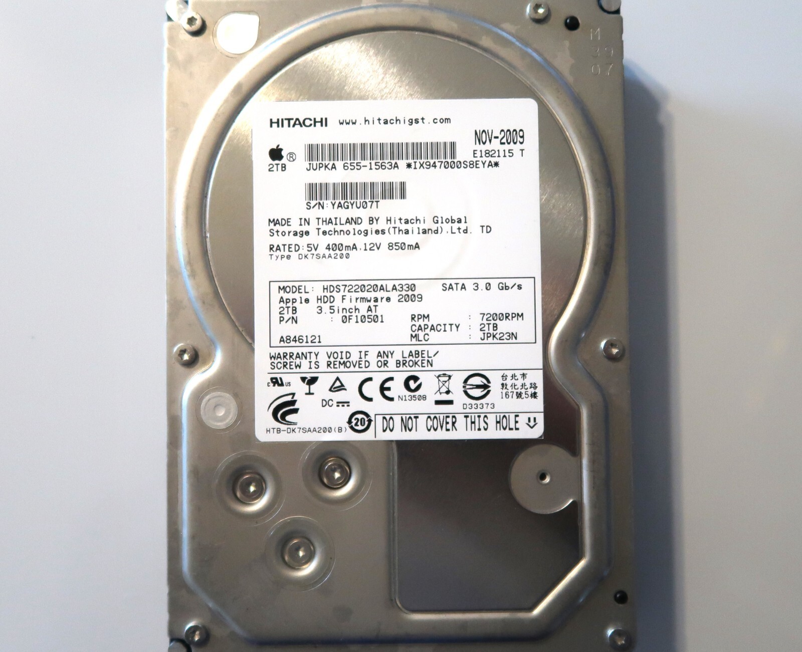 Hitachi HDS722020ALA330 PN:0F10501 MLC:JPK23N 2TB 3.5