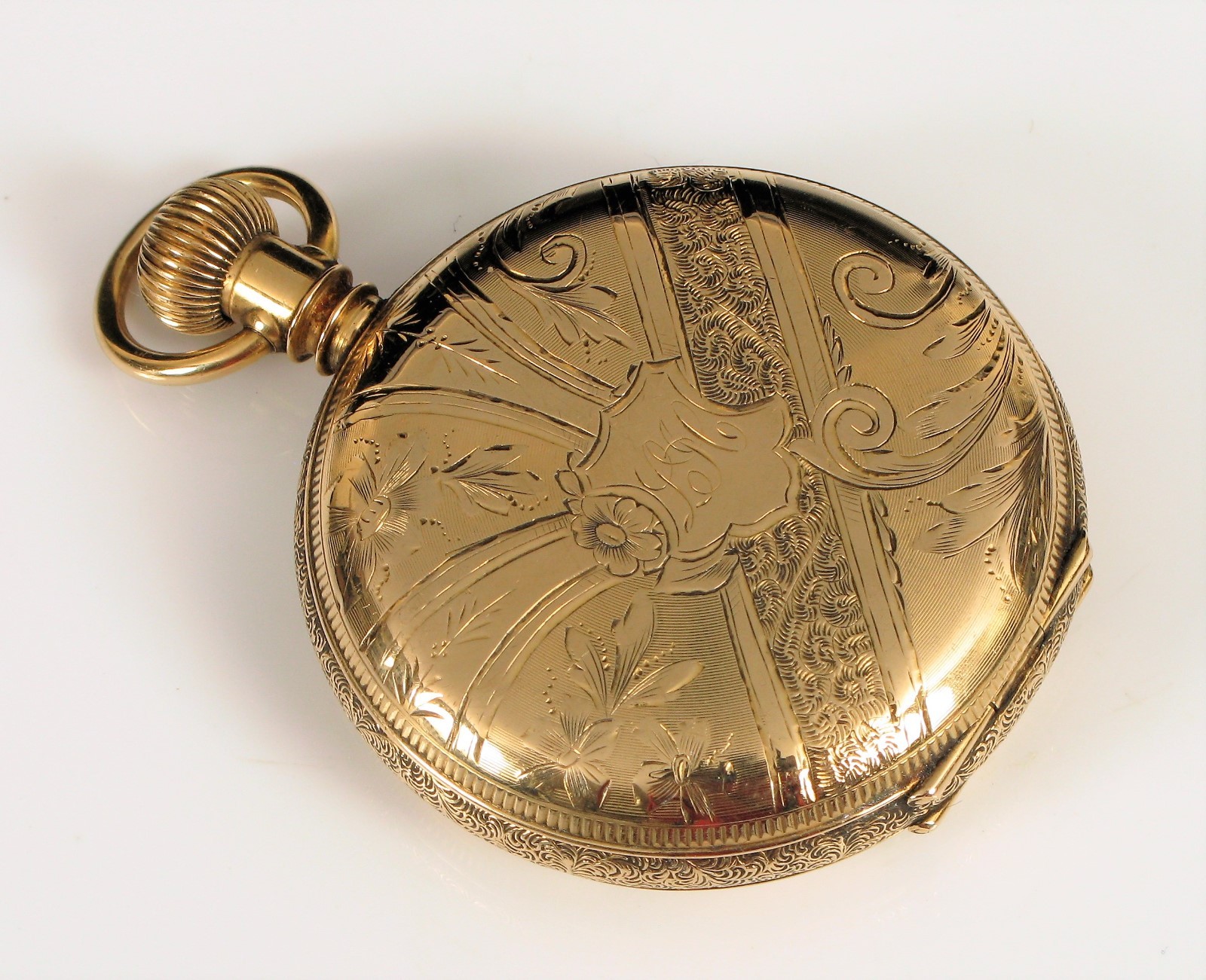 VINTAGE 14K SOLID GOLD ELGIN POCKET WATCH BWC CO HUNTER CASE FINE CHASED RUNNING
