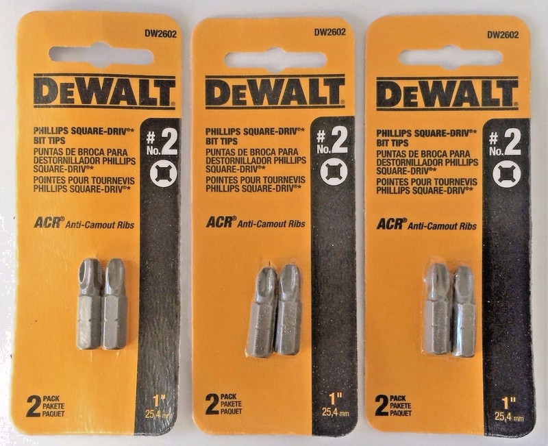 Dewalt DW2602 2 Phillips Square Drive Bit Tip 3 (2 Packs)