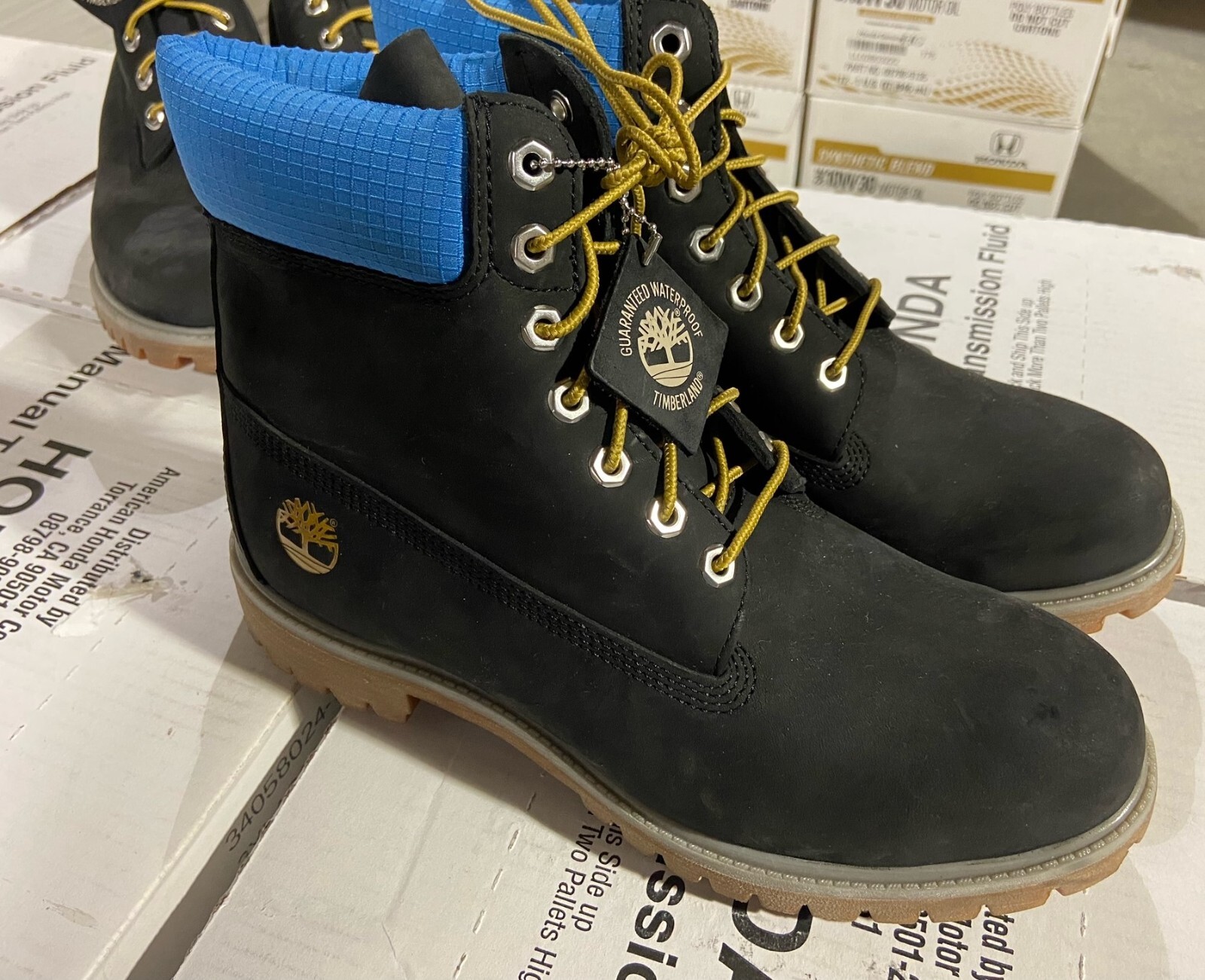 Timberland Men's 6 Inch Black Blue Leather Waterproof Boots Timberland Men's 6 Inch Black Blue Leather Waterproof Boots