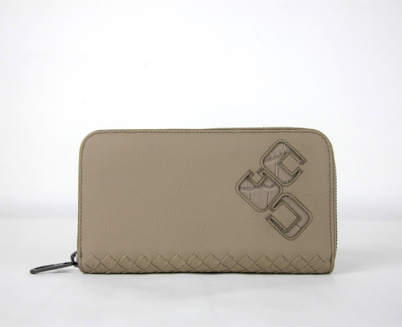 Bottega Veneta Unisex Light Brown Woven Leather Zip Top Bottega Veneta Unisex Light Brown Woven Leather Zip Top