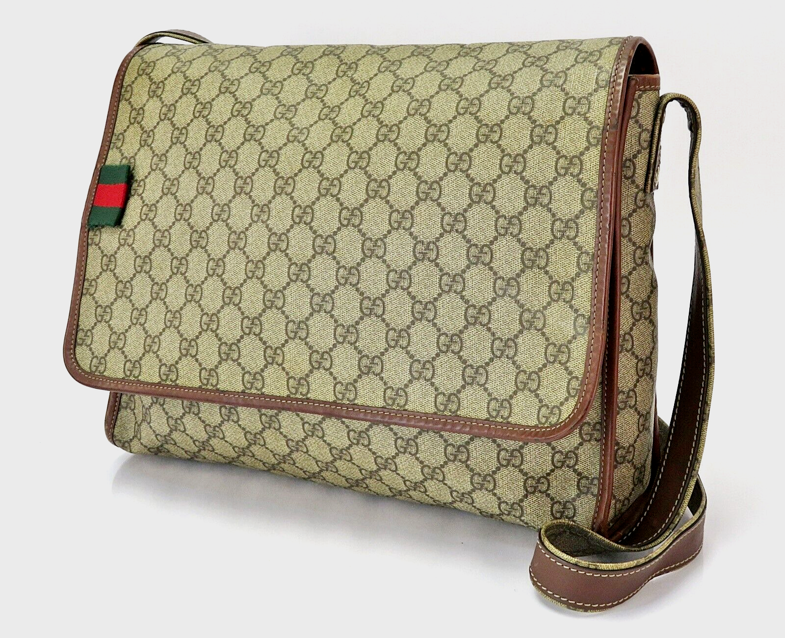 Auth GUCCI Brown GG PVC Canvas Messenger Shoulder Crossbody