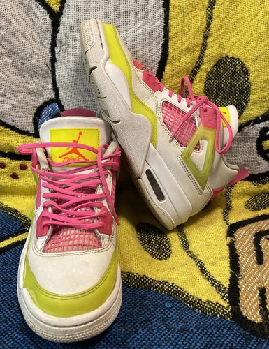 NIKE AIR JORDAN 4 RETRO GS WHITE/LEMON/PINK GIRLS SZ 4Y