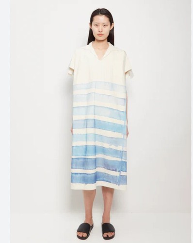 Pre-owned Toogood The Fisherwoman Hand Painted Cotton Dress — Breton Limited Edition Xl In Blue/ivory
