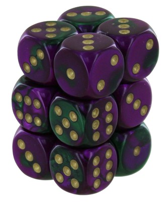 Chessex Gemini Зелено-фиолетовый/Белый кубик для игры в кости диаметром 16 мм (12)