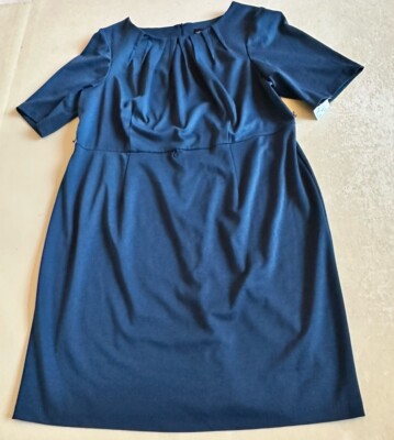 Connected Woman Dark Blue Knit S Sleeve Midi Dress Sz 22W NWT