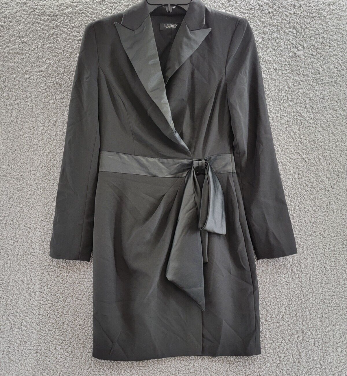 Lauren Ralph Lauren Crepe Long Sleeve Cocktail Dress Women's 2 Black Side Zip - Picture 2 of 19