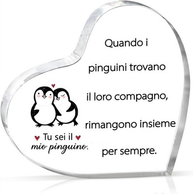 Regalo Per Lui Lei, Pinguino Placca Acrilica, Regali Compleanno, Anniversario.