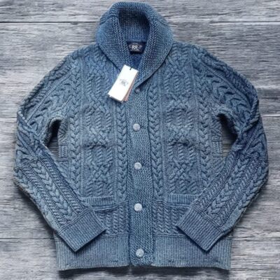 RRL 本藍染め Indigo Cotton Blend Cardigan Indigo Cotton-Wool V-Neck Cardigan