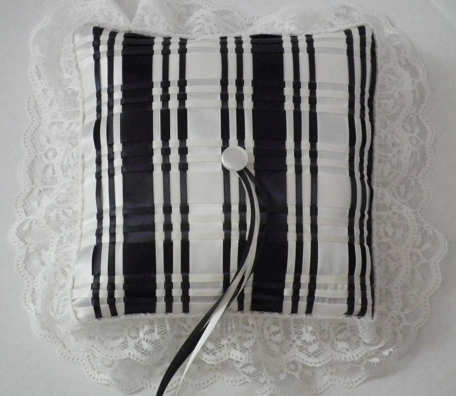 Black and ivory ring bearer pillow, striped ring pillow