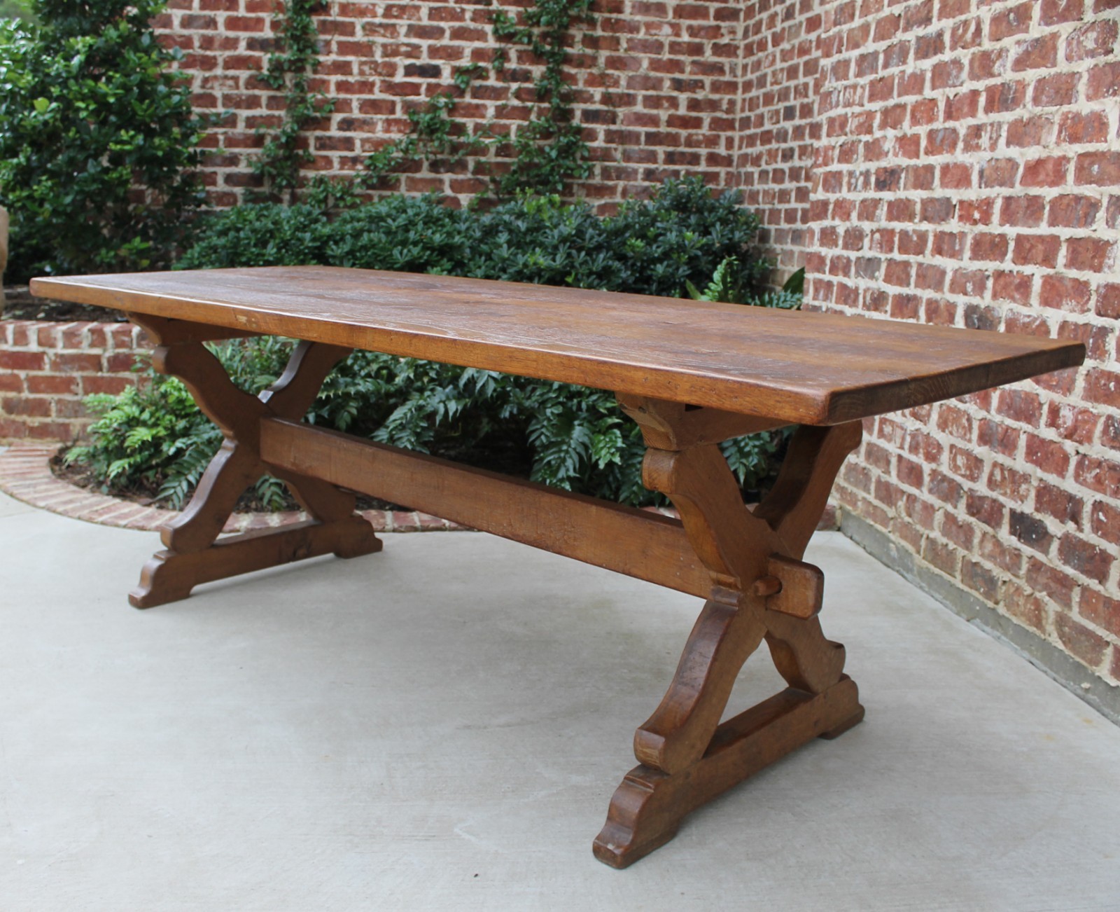 Antique Oak French Country Farmhouse Farm Trestle Table Butterfly Pegged Desk