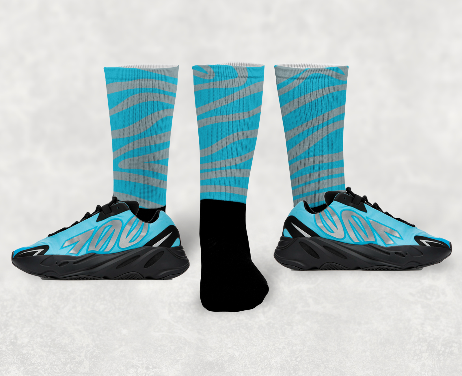 Sneaker Socks Yeezy Boost 700 MNVN Bright Cyan Match "WAVES" Urbanwear Socks