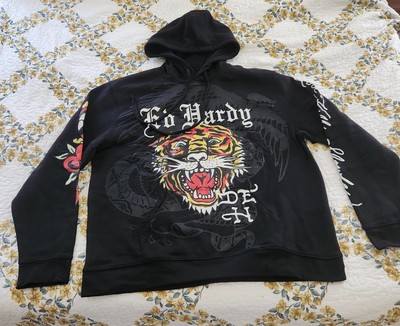 Ed Hardy size XXL Hoodie Black. Graphics Both Sides and Both Sleeves.