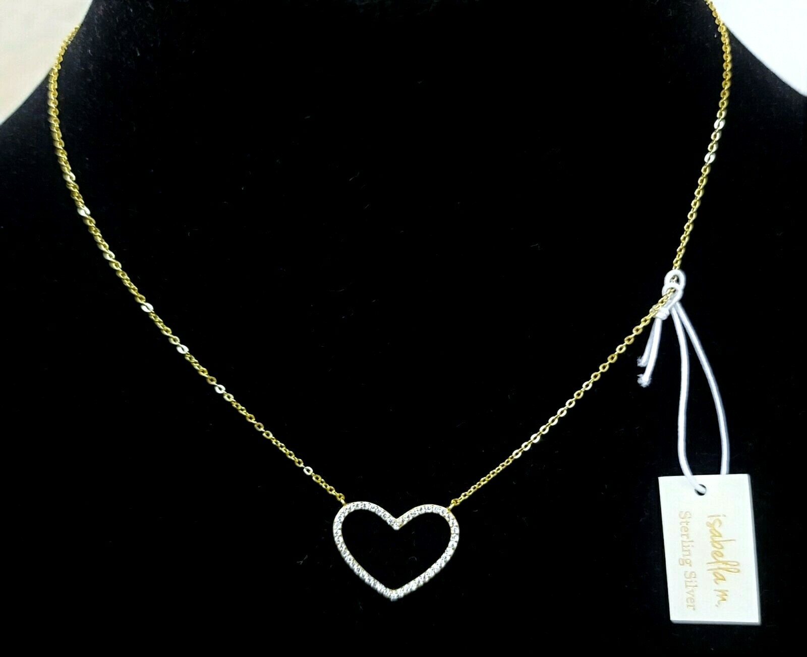 NEW ISABELLA M 925 STERLING SILVER GOLD PLATE HEART,PAVE