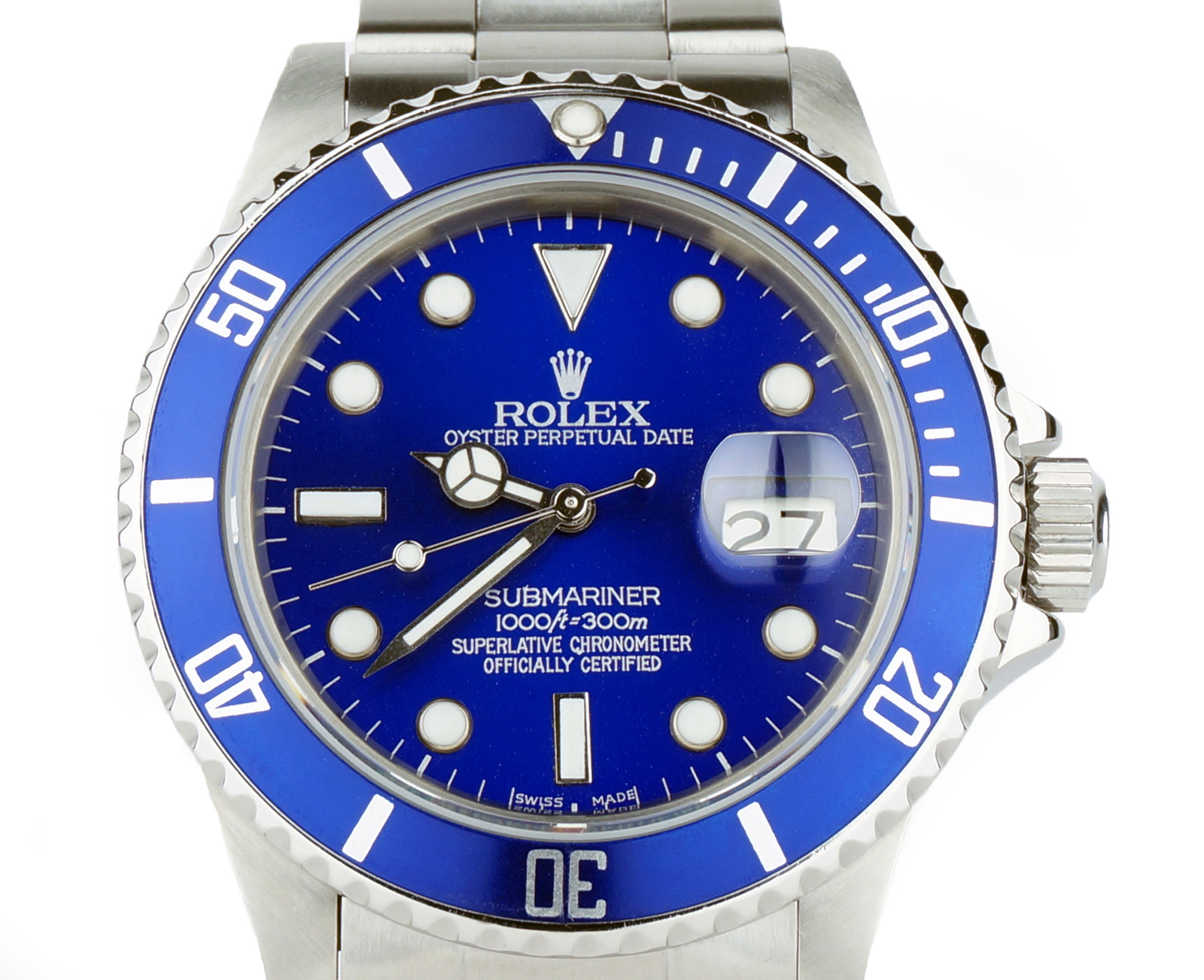 Rolex Submariner 16610 CUSTOM BLUE Bezel & Dial Stainless Steel Mens Dive Watch
