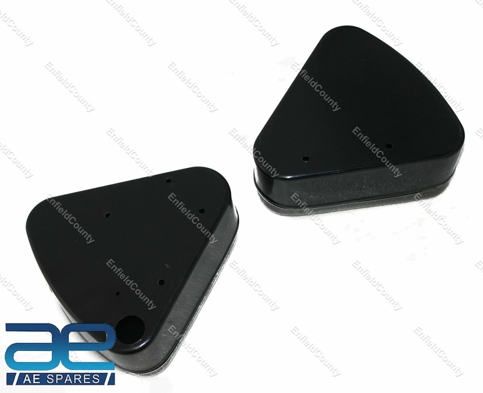 For Royal Enfield Bullet 350 Black Painted Curved Lid Steel Tool Boxes Pair 
