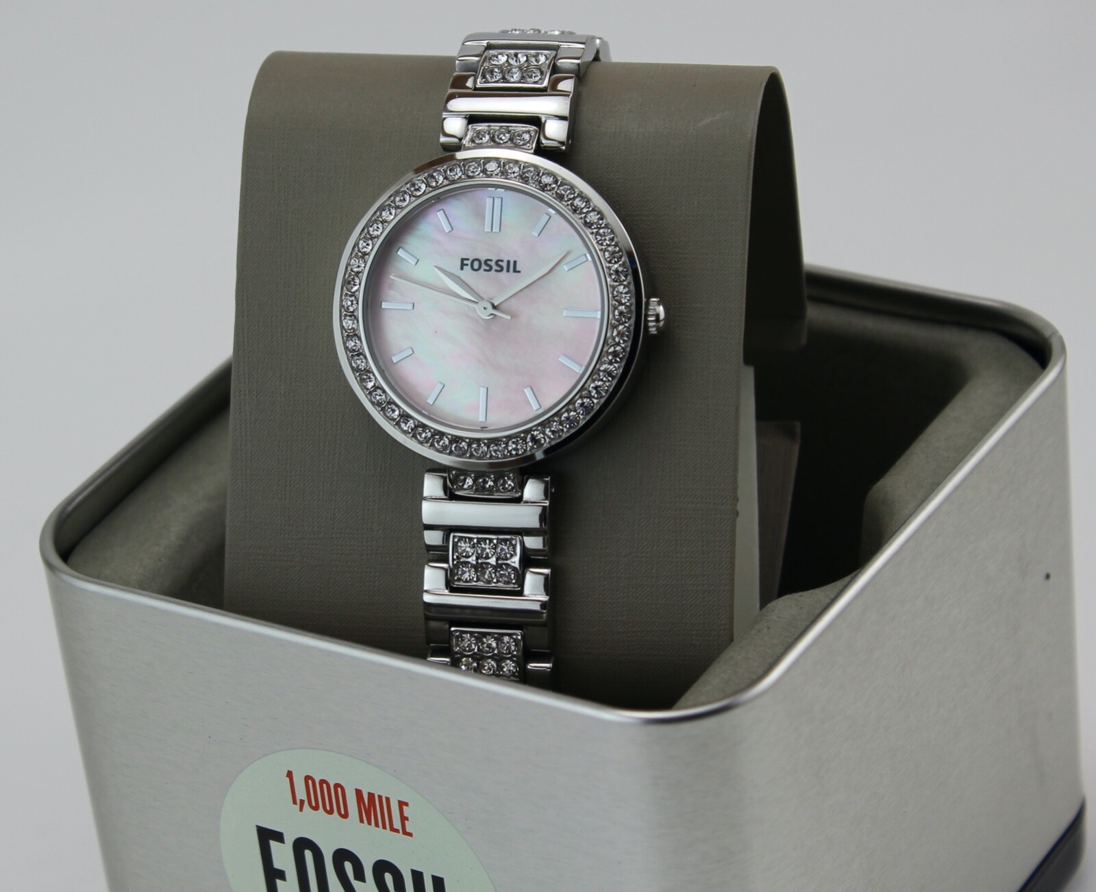 NEW AUTHENTIC FOSSIL KARLI CRYSTALS SILVER MOP DIAL WOMEN'S BQ3182