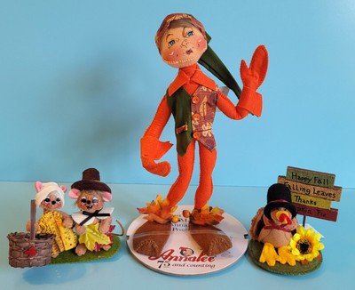Annalee Dolls Lot Of 3 Fall Theme - 12'' Fall Elf, 3'' Mice, 3'' Turkey- NEW w Tags