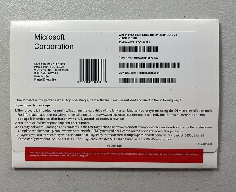 New Microsoft Windows 11 Pro Professional 64 Bit Operating System