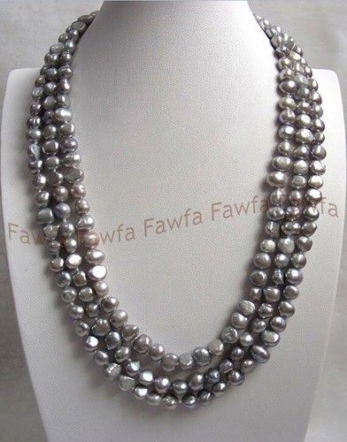 ◇HYERES LOR◇ Noaiyu Silver (Y) Freshwater Pearl Bead Neckl Freshwater Pearl and Navajo Pearls Necklace, 6mm Silver