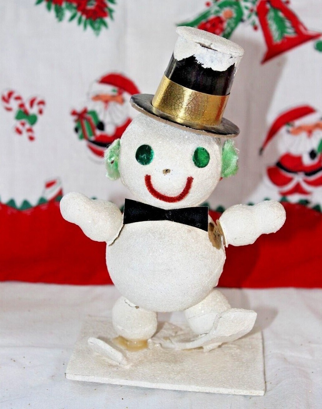 BIG Vintage Christmas Putz Snowman on Skis Black Hat Japan