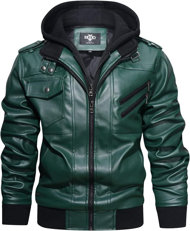 Men&rsquo;S Casual Stand Collar PU Faux Leather Zip-Up Motorcycle Bomber Jacket with a