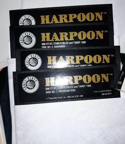 Harpoon Challenger IBM PC Tandy NOTAX MSDOS PAK PC Disks Game Battlebook Vintage