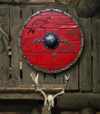 Medieval Wooden Viking 24'' Round Shield Heavy Metal Fitted Ready For Battle