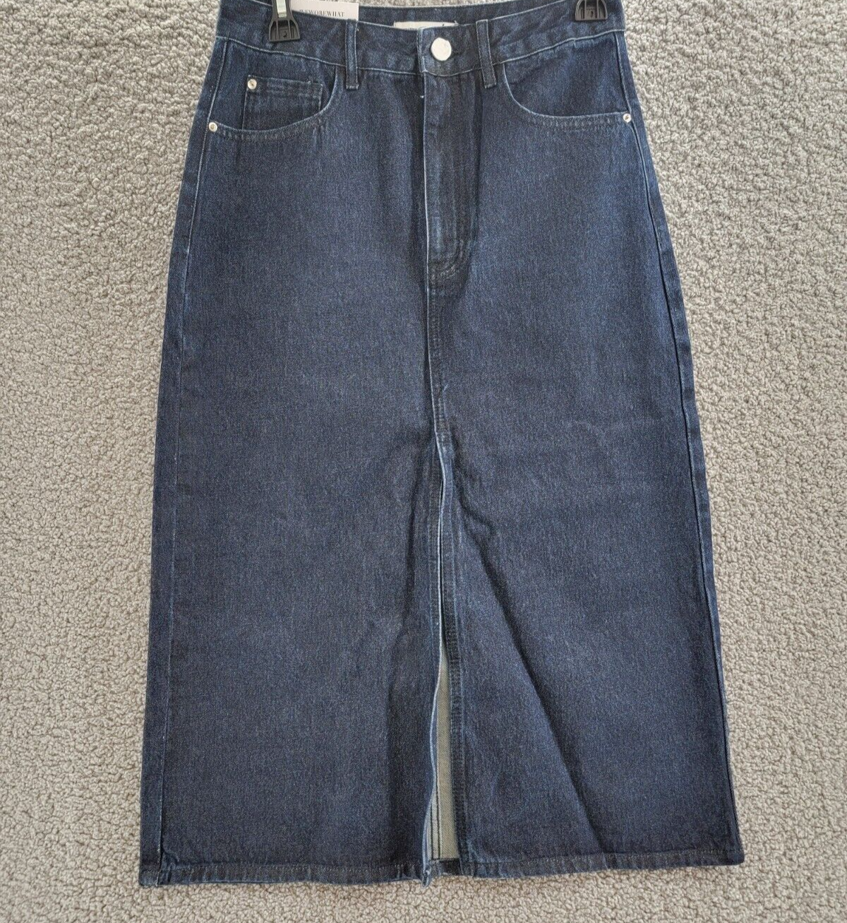 WeWoreWhat Denim Midi Skirt Women's M Raw Wash Front Slit Button Zip Closure - Picture 2 of 17