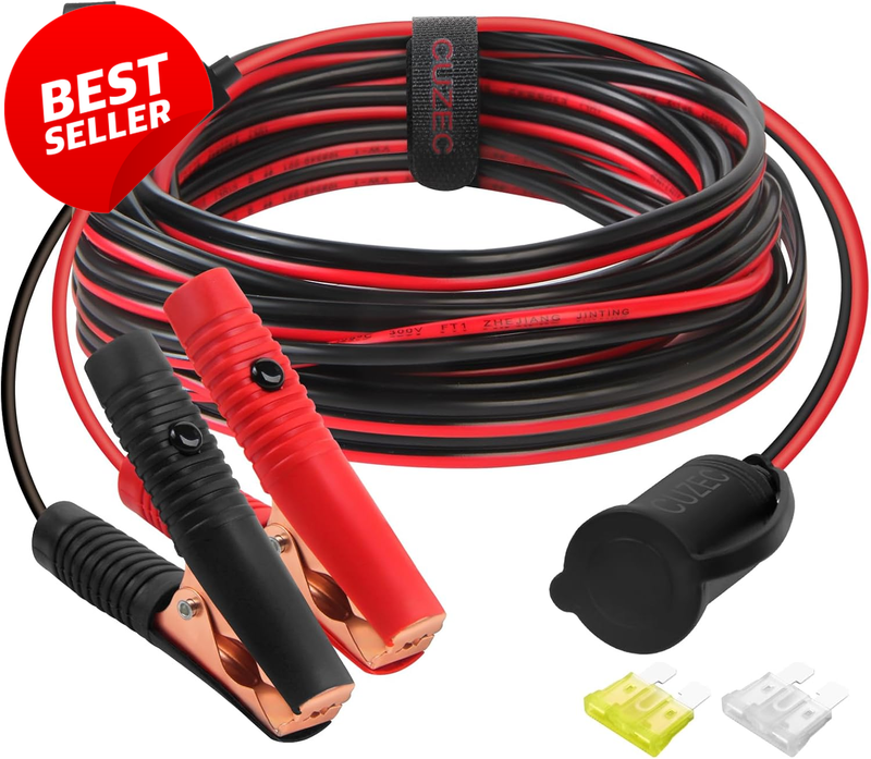 12V 24V Extension Cord 14FT Battery Clamp Cigarette Lighter Adapter 14AWG - US